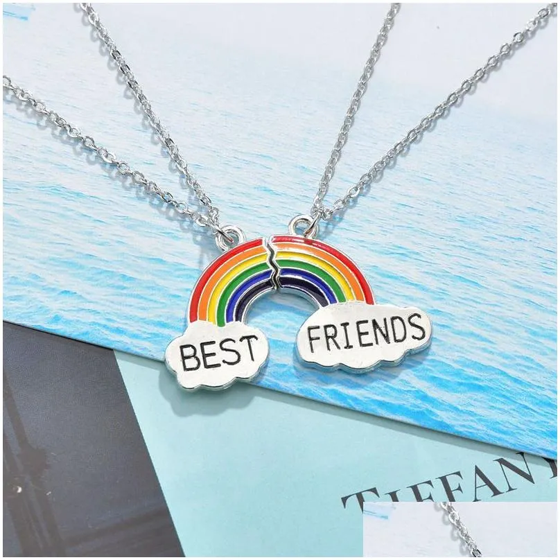 Pendant Necklaces Trendy Enamel Sier Plated Rainbow Best Friends Friendship Necklace Friend Kids Jewelry Gift Wholesale Drop Delivery Dhzkp
