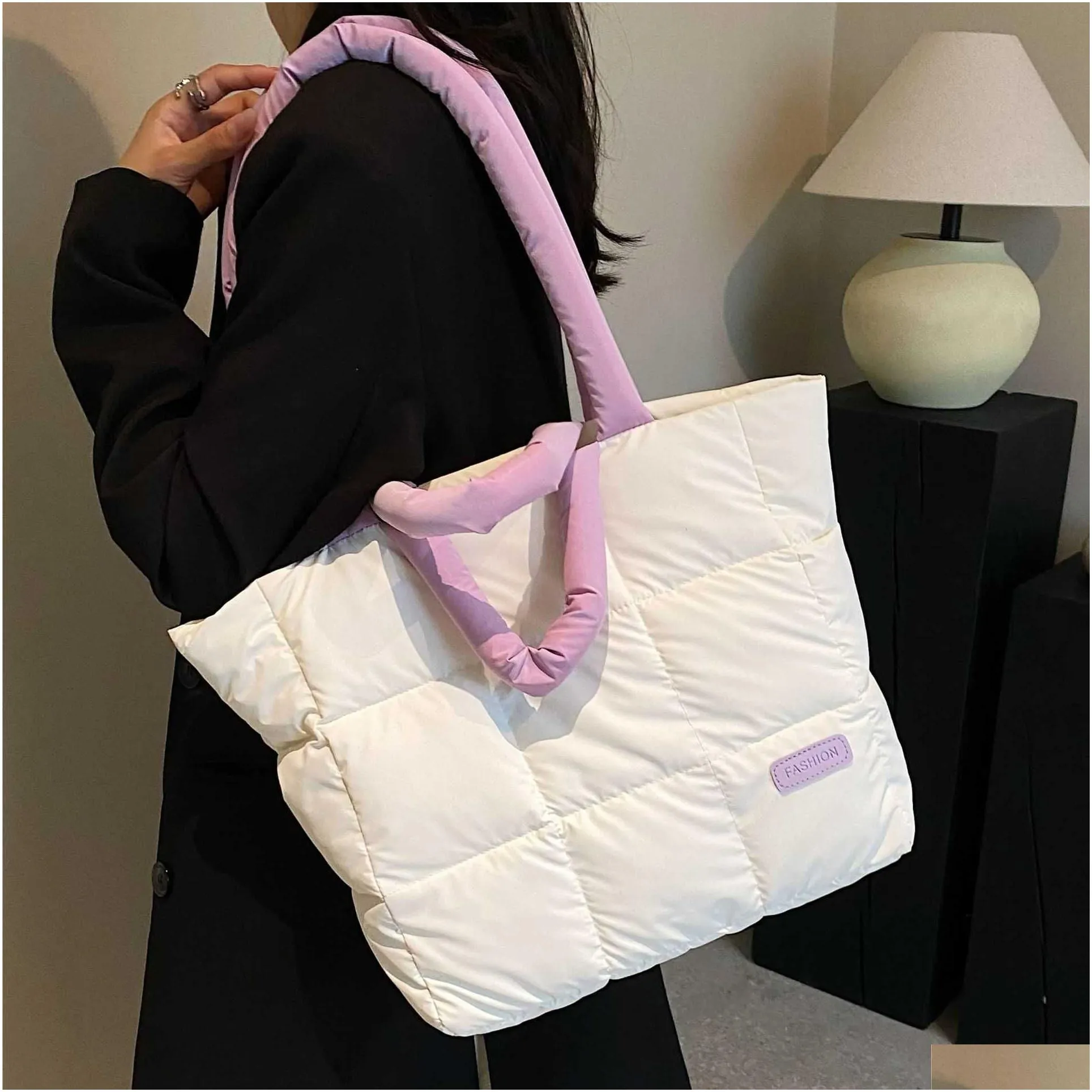 down bag cotton coat womens bag minimalist space solid soft checkered fill one shoulder handbag 231015