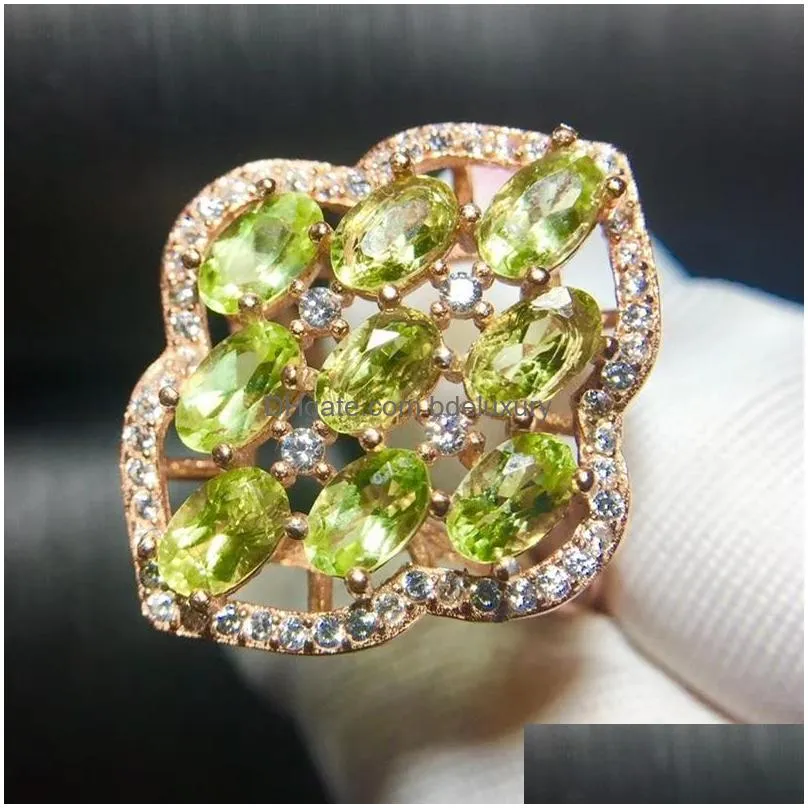 Cluster Rings Cluster Rings Per Jewelry Rhombus Style Ring Natural Real Peridot 0.3Ctx9Pcs Gemstone 925 Sterling Sier T205271 Drop Del Dhxrd