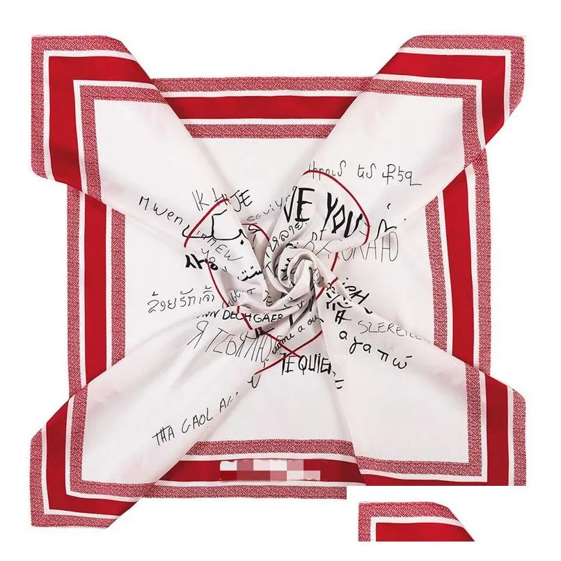 Manual Hand Rolled Twill Silk Scarf Women 38 Languages I Love You Printing Square Scarves Echarpes Foulards Femme Wrap Bandana Hijab