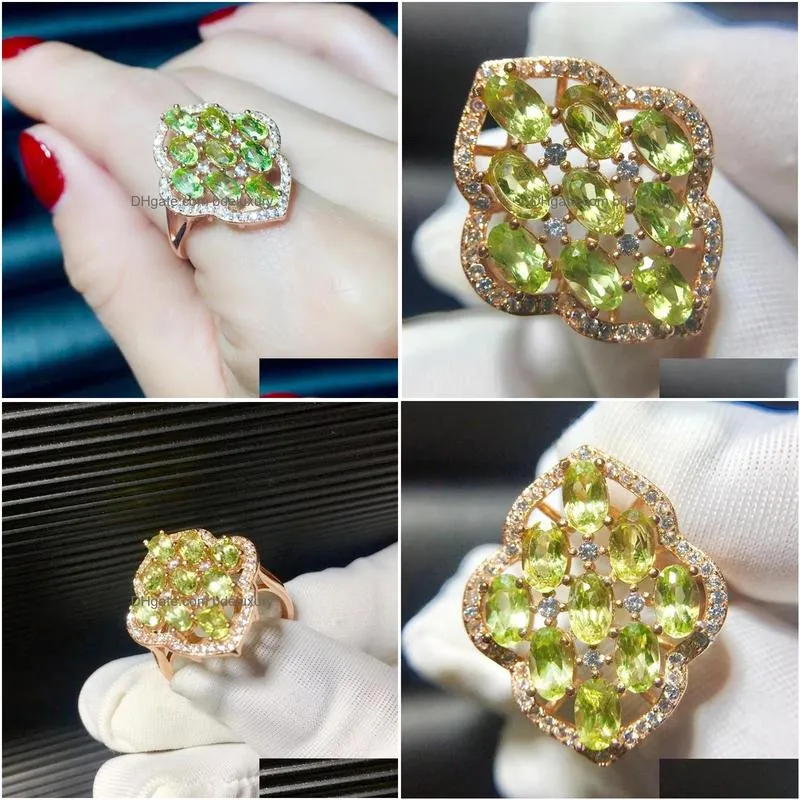 Cluster Rings Cluster Rings Per Jewelry Rhombus Style Ring Natural Real Peridot 0.3Ctx9Pcs Gemstone 925 Sterling Sier T205271 Drop Del Dhxrd