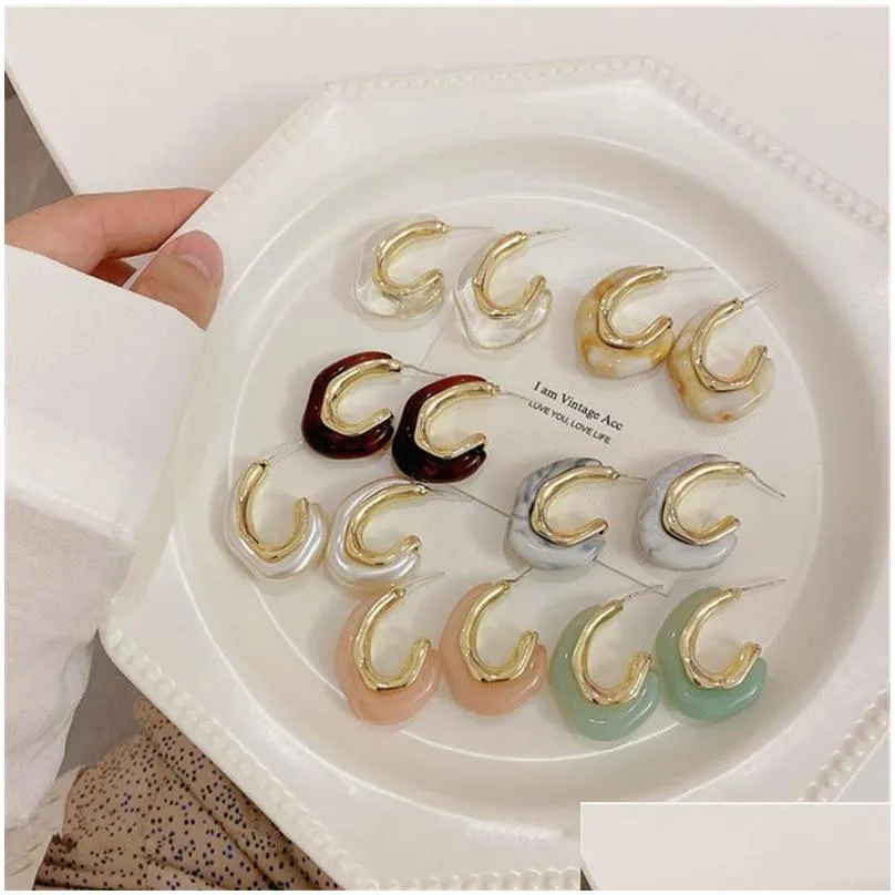 Hoop & Huggie Hoop Hie Aomu 2021 Retro Transparent Colorf Resin Geometric Water Drop U C-Shaped Earrings For Woman Party Travel Jewelr Dhfc2
