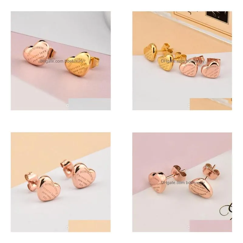 Stud New Arrival 316L Surgical Stainless Steel Love Stud Earrings Ip Rose Gold High Polished Women Jewelry Heart Design Earring Drop D Dhkce