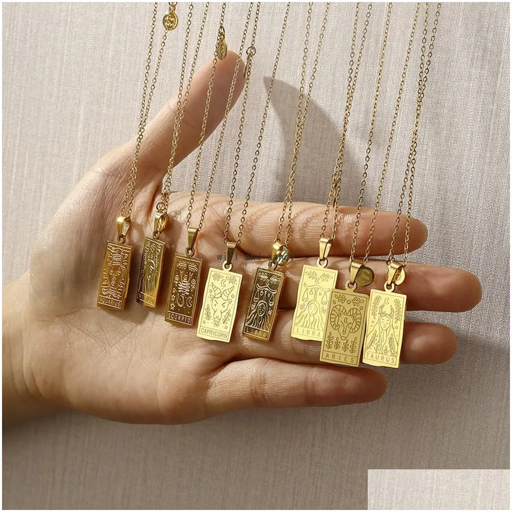 Pendant Necklaces 12 Zodiac Sign Necklace Gold Clavicle Chain Leo Cancer Pendants Charm Star Choker Astrology Necklaces For Women Fash Dhitp