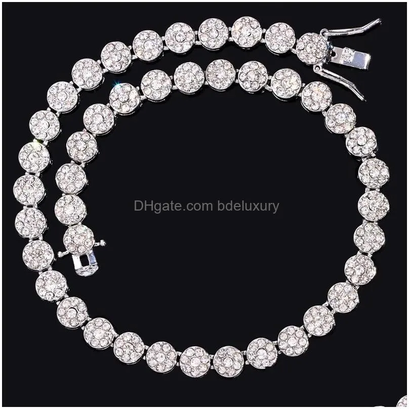 Chains Chains Bling Paved Round Rhinestone Tennis Chain Necklace For Women Men Hip Hop Iced Out Cuban Link Choker Luxury Jewelry Giftc Dhizy