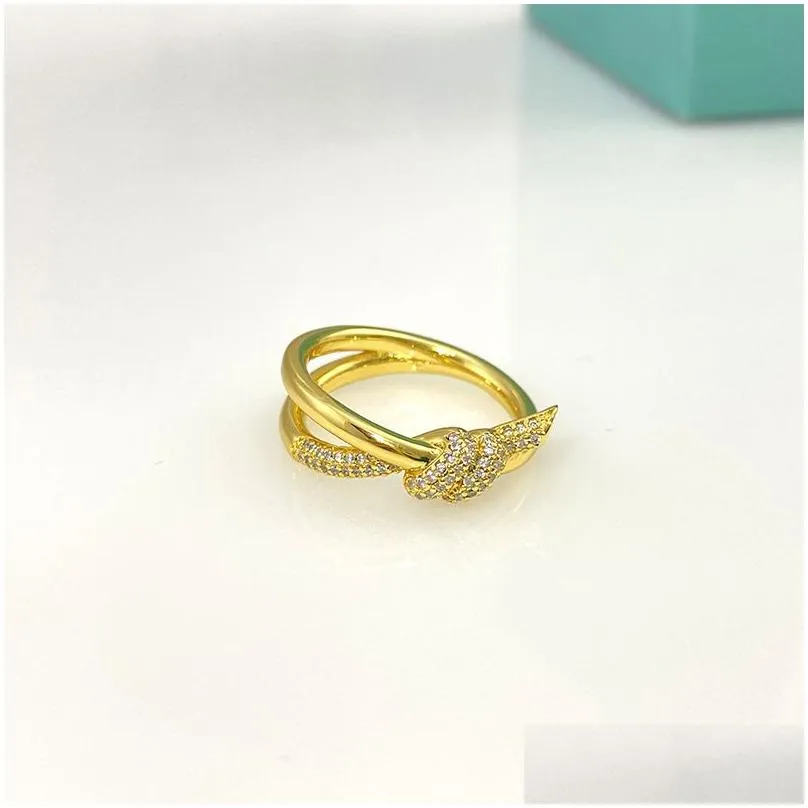 Band Rings Fashion Designer Gold Ring Band Rings Bague For Women Lady Party Wedding Lovers Gift Engagement Jewelry Rose Sier Drop Deli Dh4Mx