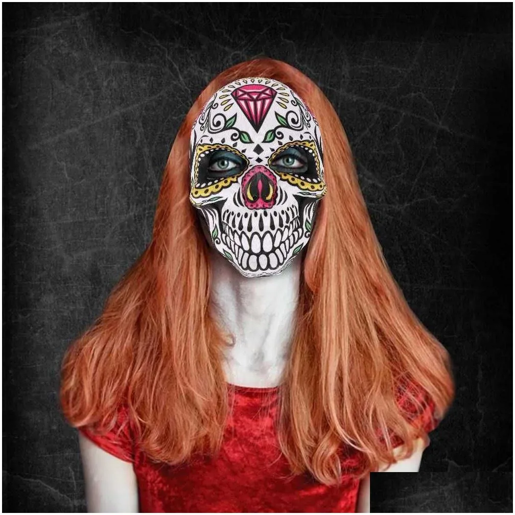 Designer Masks Mexican Day Of The Dead Skl Mask Cosplay Halloween Skeletons Print Masks Dress Up Purim Party Costume Prop Drop Deliver Dhn0K