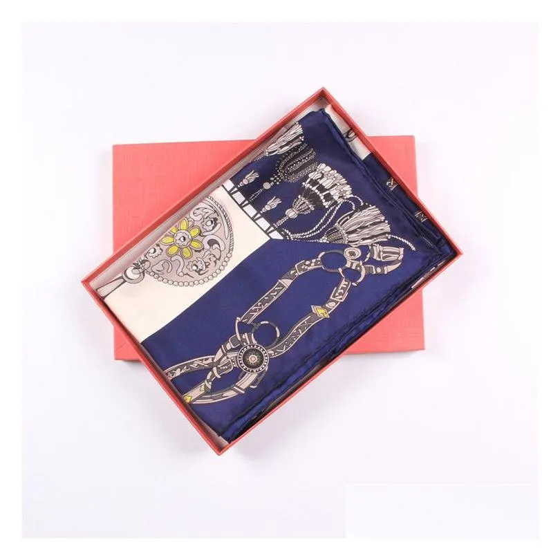 Manual Hand Rolled Twill Silk Scarf Women Metal Chain Tassel Square Scarves Echarpes Foulard Femme Wrap Lady Bandana Hijab 90CM*90Cm