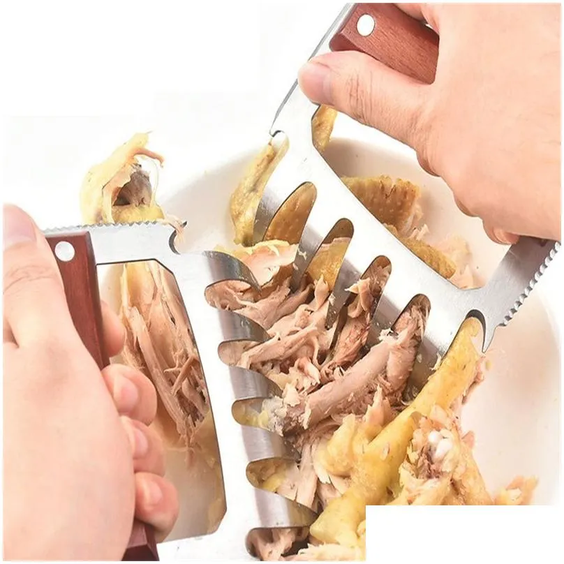 Bbq Tools & Accessories Wooden Bear Claws Stainless Steel Bbq Meat Shredder With Handle Bottle Opener Turkey Chicken Drop Delivery Hom Dh8Af