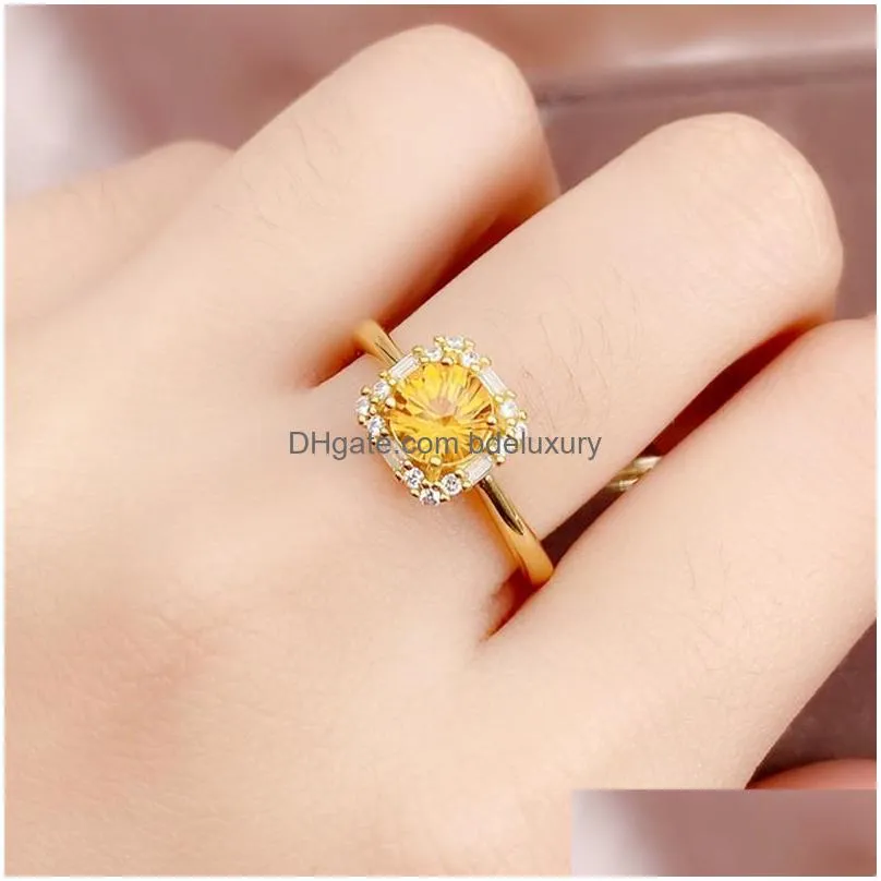 Cluster Rings Cluster Rings Natural Real Yellow Citrine Square Ring 6X6Mm 0.7Ct Gemstone 925 Sterling Sier Fine Jewelry Women J215270 Dhyjn