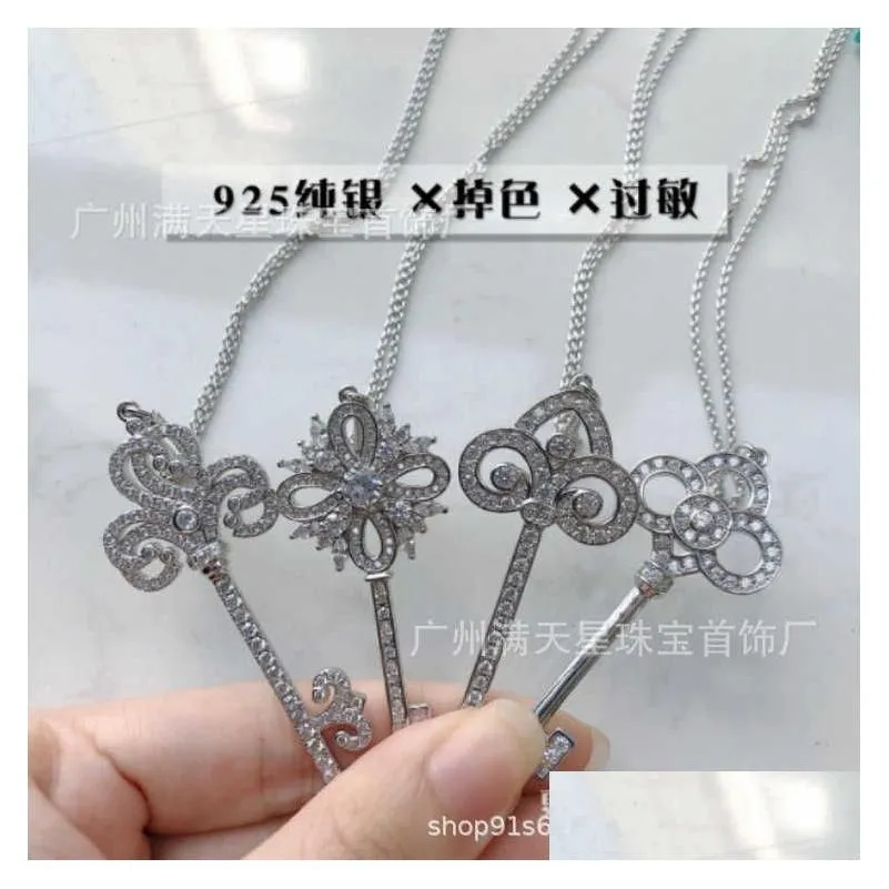 Strands, Strings 925 Sterling Sier Iris Key Necklace 18K Rose Gold Fl Diamond Sunflower Snow Chinese Knotting Long Sweater Drop Delive Dhldq