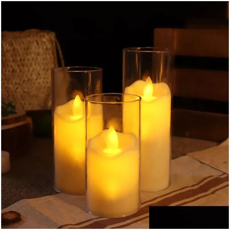 Candles Candles 6Pcs Led Flameless Electric Lamp Acrylic Glass Battery Flickering Fake Tealight Candle Bk For Wedding Christmas Drop D Dhlz9