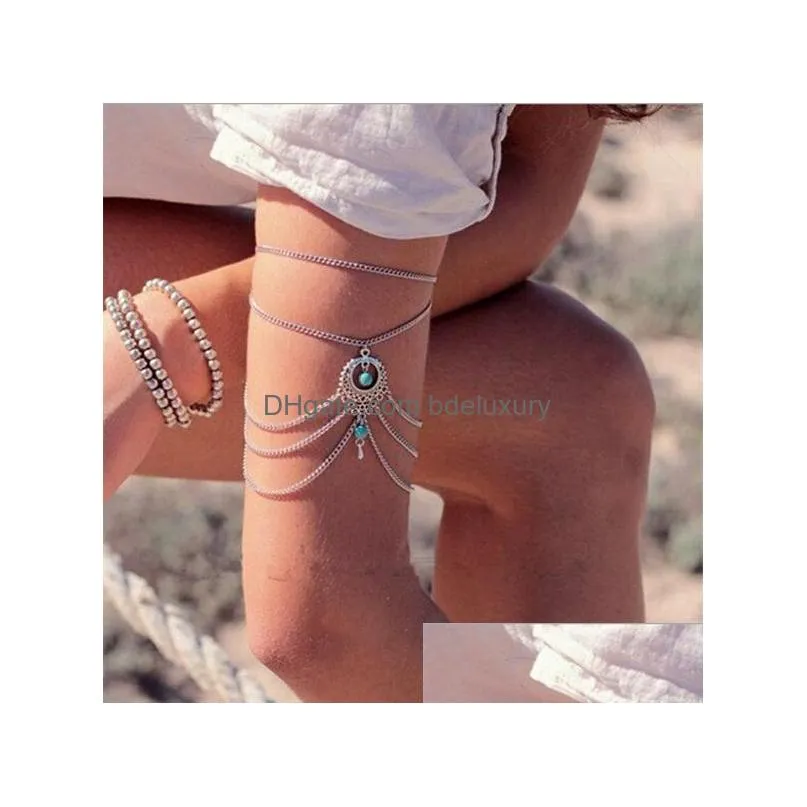 Bangle Bangle 1 Pcs Boho Gypsy Festival Blue Upper Arms Chain Armlet Armbands Bracelet Muti Tassel Bangles Foots Anklet Drop Delivery Dh5Km