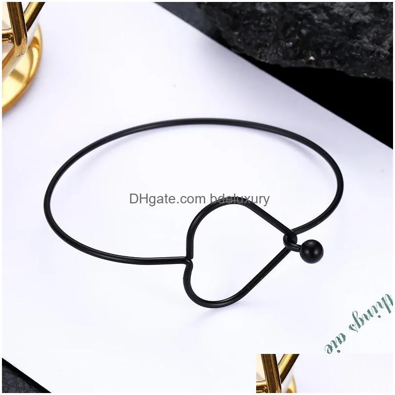 Bangle Simple Bangle Temperament Metal Small  Wild Accessories Geometric Personality Peach Heart Open Bracelet Drop Delivery Jewe Dhdtb