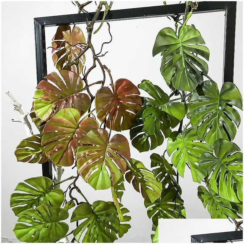 other event party supplies artificial plant rattan wall hanging turtle back leaf green plant rattan hanging fern leaf forest wall pipe ceiling decoration