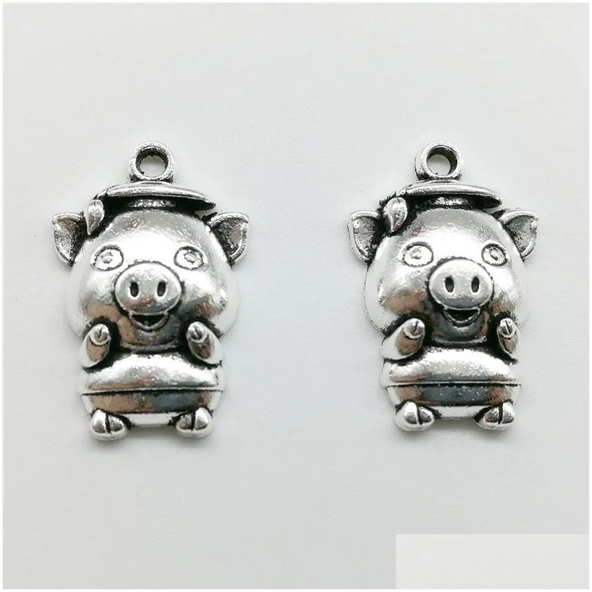100pcs pig animals charms pendants retro jewelry accessories diy antique silver pendant for bracelet earrings keychain 23x15mm