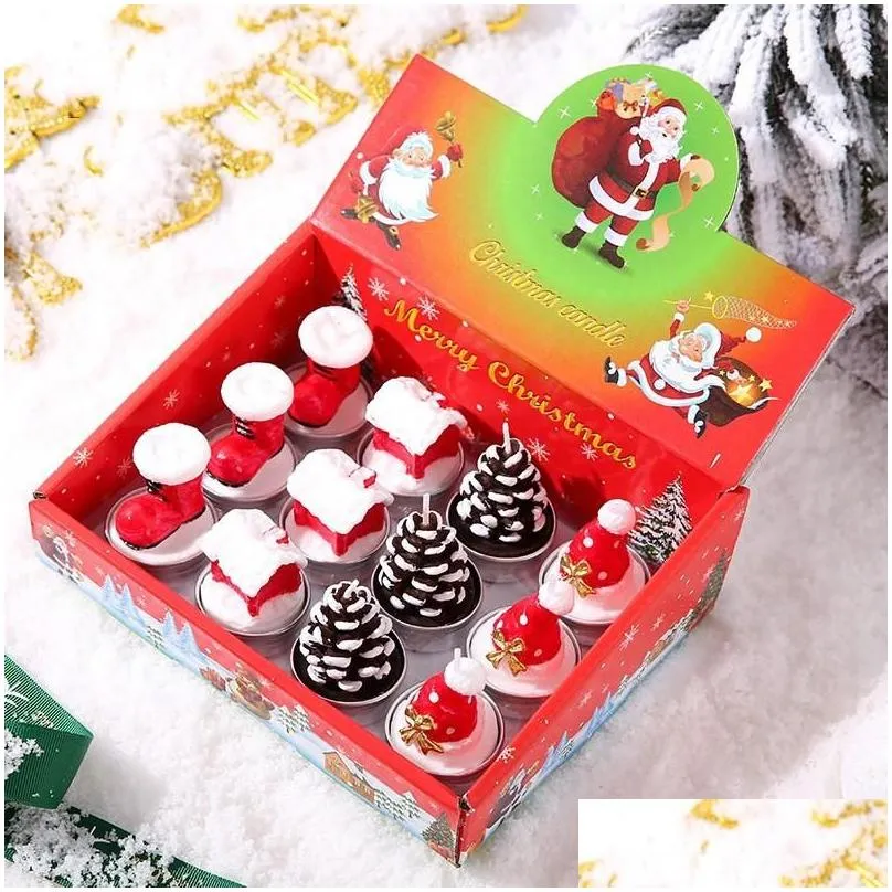 Candles Christmas Fragrance- Candle 12Pcs/Pack Smokeless Santa Snowman Gift Stocking Tree Design Xmas Motif New Year Candles Fy5495 Dr Dhupg