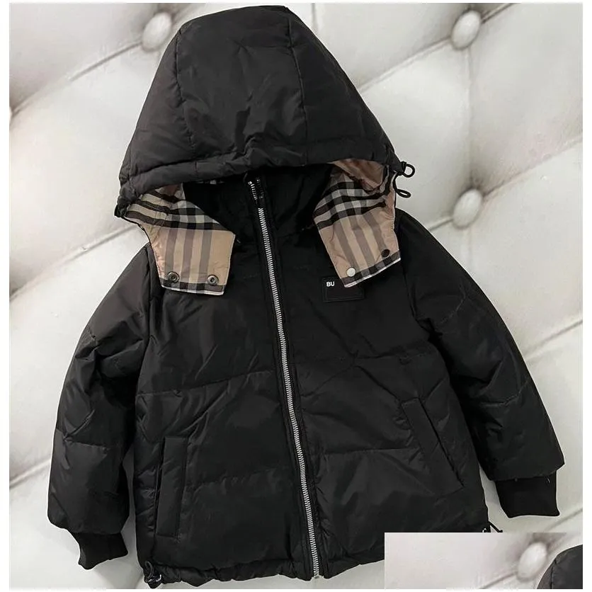 Down Coat Children Puffer Down Coats Designer Hooded Plaid Coat Fashion Girls Boys Hoodie Winter Warm Duck Jackets Childrens Brown Bab Dhtjo