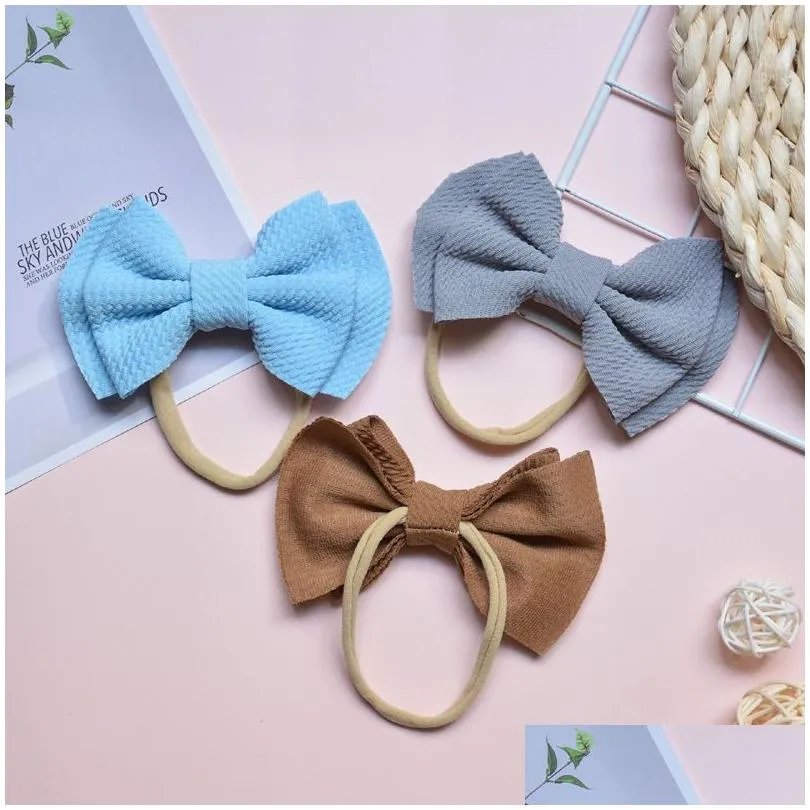 Hair Accessories 20 Color Baby Accessories Infant Girl Cute Big Bow Headband Newborn Solid Headwear Headdress Nylon Elastic Hair Band Dhktu