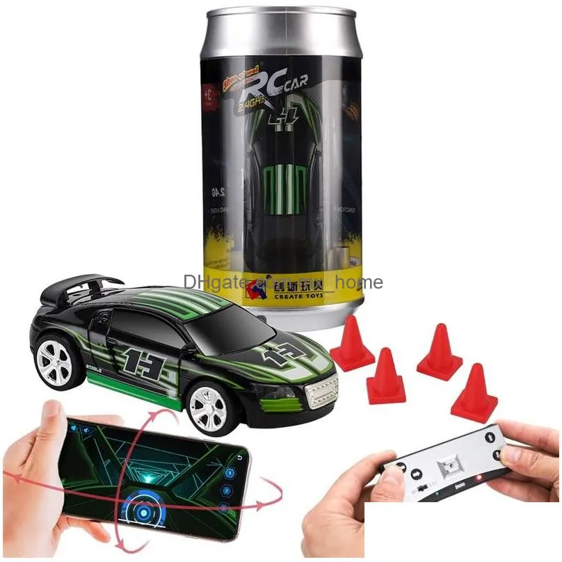 electric mini rc car creative coke can pocket racing car with led lights micro racing car gravity sensor cell phone remote control 3 modes gifts for