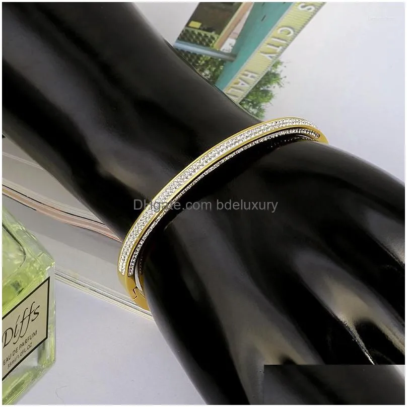 Bangle Bangle Cubic Zirconia Crystals Cuff Bracelets Stainless Steel Fahison Bridal Gold Thin Bangles Elegant Jewelry Drop Delivery Je Dh6Qr