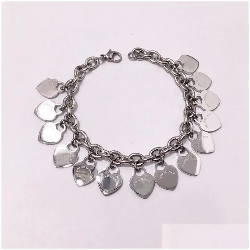 Charm Bracelets Charm Bracelets Fashion Titanium Steel Heart Dangle Bracelet T Letters 14 Hanging Crude For Women Party Jewelry Drop D Dhuz7