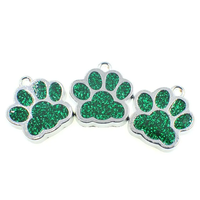 Charms 50Pcs Hc358 Bling Enamel Cat Dog/Bear Paw Prints Hang Pendant Fit Rotating Key Chain Keyrings Bag Jewelry Making Drop Delivery Dhdje