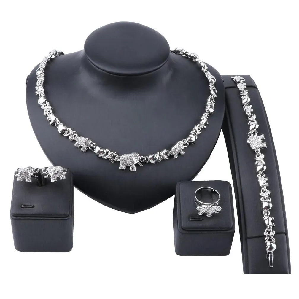 Wedding Jewelry Sets African Jewelry Elephant Crystal Necklace Earrings Dubai Gold Sets For Women Wedding Party Bracelet Ring Set283B Otjab