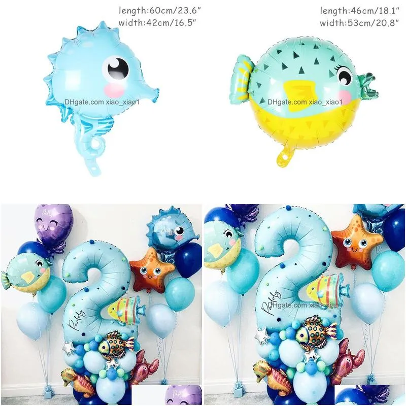 other event party supplies 43pcs foil number ballons under sea ocean world animals balloons set 1st boy girl happy birthday decor one year old baby shower