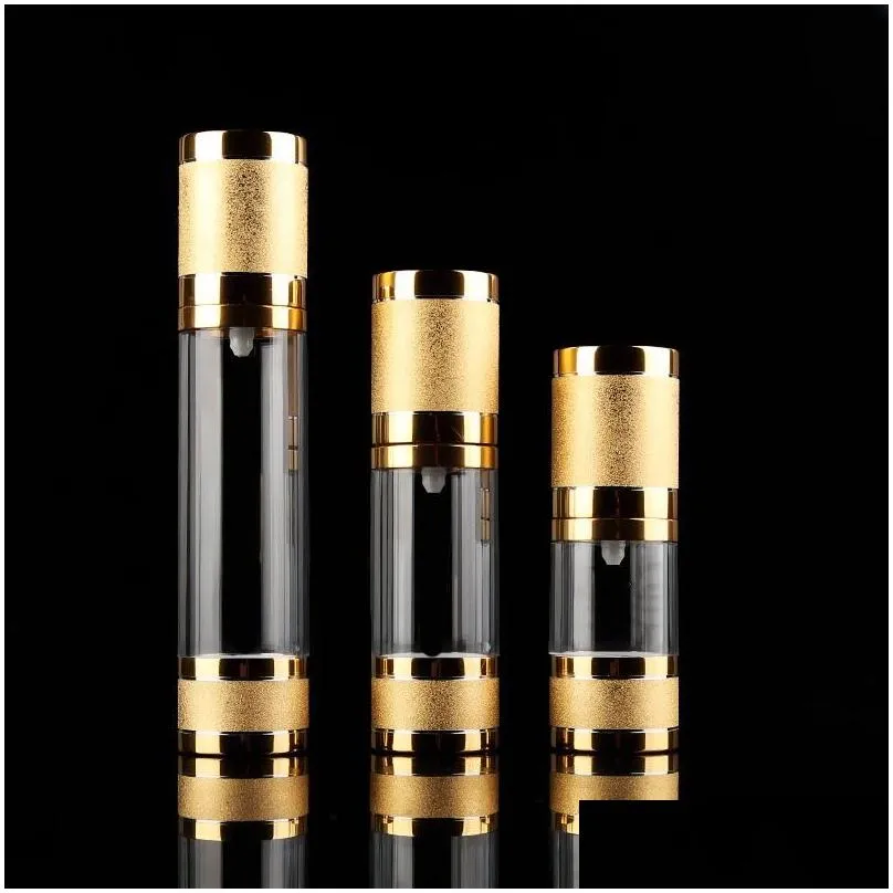 Packing Bottles Wholesale 15Ml 30Ml 50Ml Gold Airless Pump Bottle Portable Refillable Lotion Cosmetic Container Drop Delivery Office S Dhk2L
