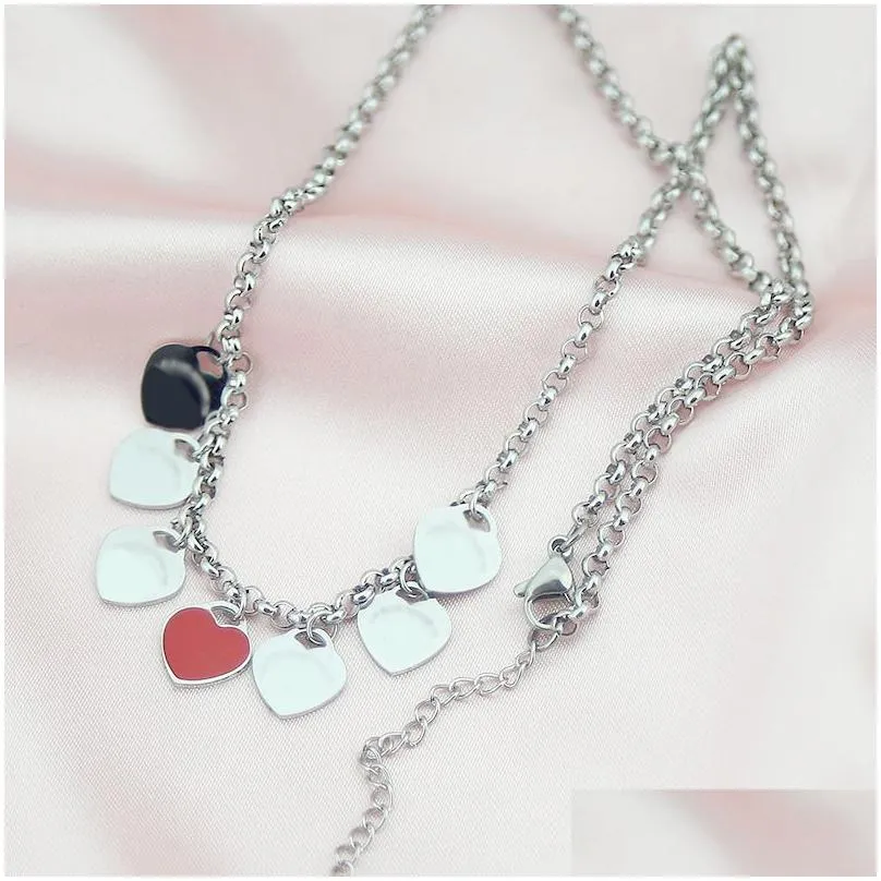 Pendant Necklaces Couple Necklace Women Seven Heart Stainless Steel Blue Green Pink Red Pendant Gifts For Woman Accessories Wholesale Dhlh0