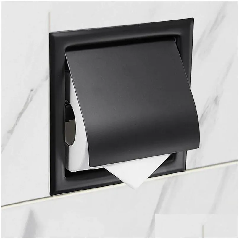 Toilet Paper Holders Toilet Paper Holders Double Recessed Toileissue Holder Black All Metal Contruction 304 Stainless Steel Bathroom R Dhwt8