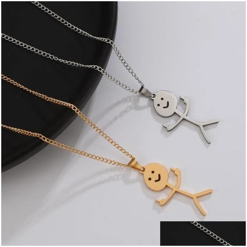 Pendant Necklaces Pendant Necklaces Funny Doodle Stainless Steel Necklace For Men Iti Finger Middle Clavicle Chain Hip Hop Fxck You Je Dhvvd