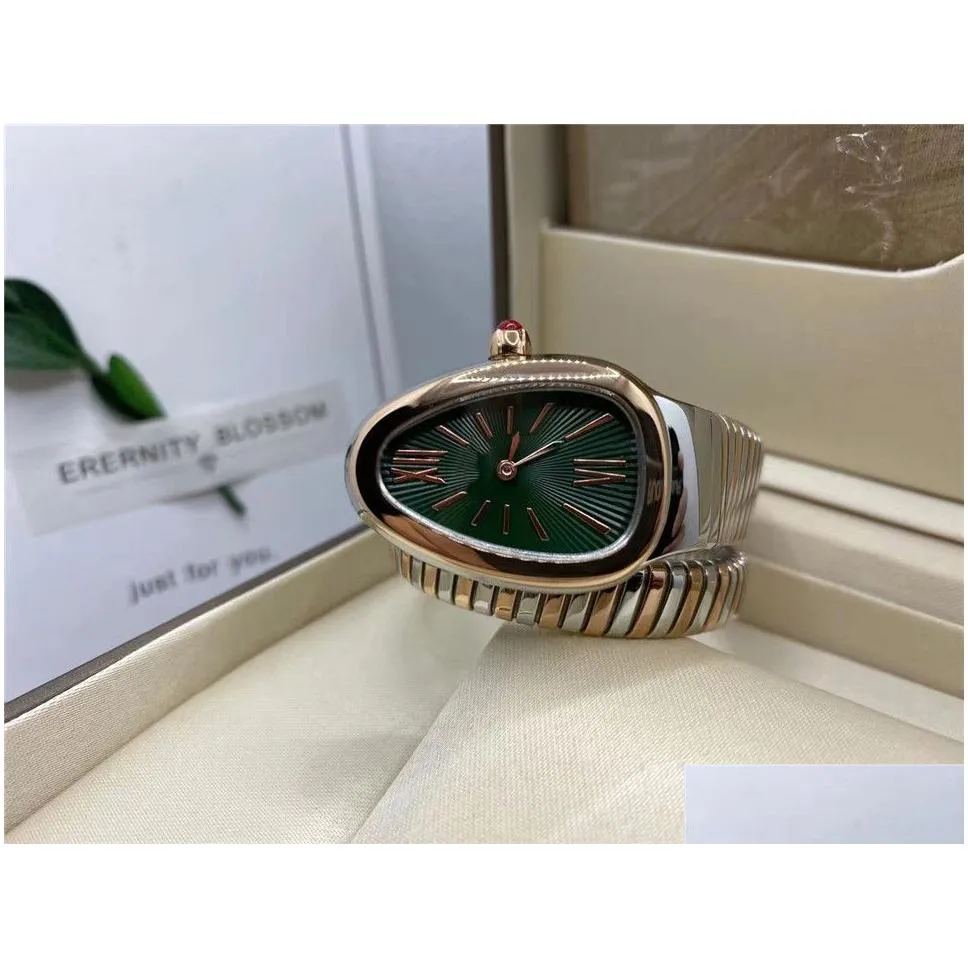 Women`s watch, 32mm, stainless steel, double wound snake shaped, imported quartz movement, spring strap, Small bracelet