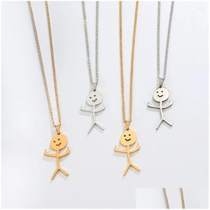 Pendant Necklaces Pendant Necklaces Funny Doodle Stainless Steel Necklace For Men Iti Finger Middle Clavicle Chain Hip Hop Fxck You Je Dhvvd