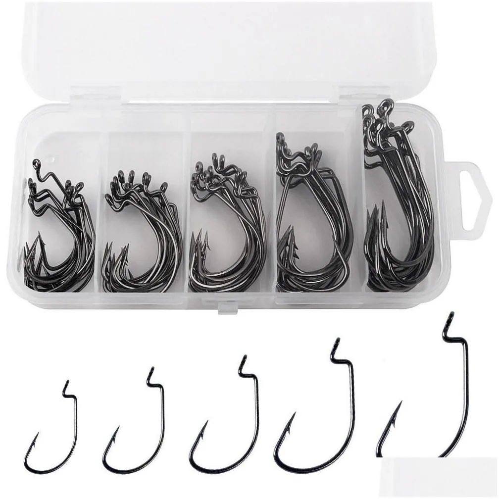 Fishing Hooks 50Pcs Fishing Hooks Worm Soft Bait Fish With Plastic Box Y12579 Drop Delivery Sports Outdoors Fishing Dhsop