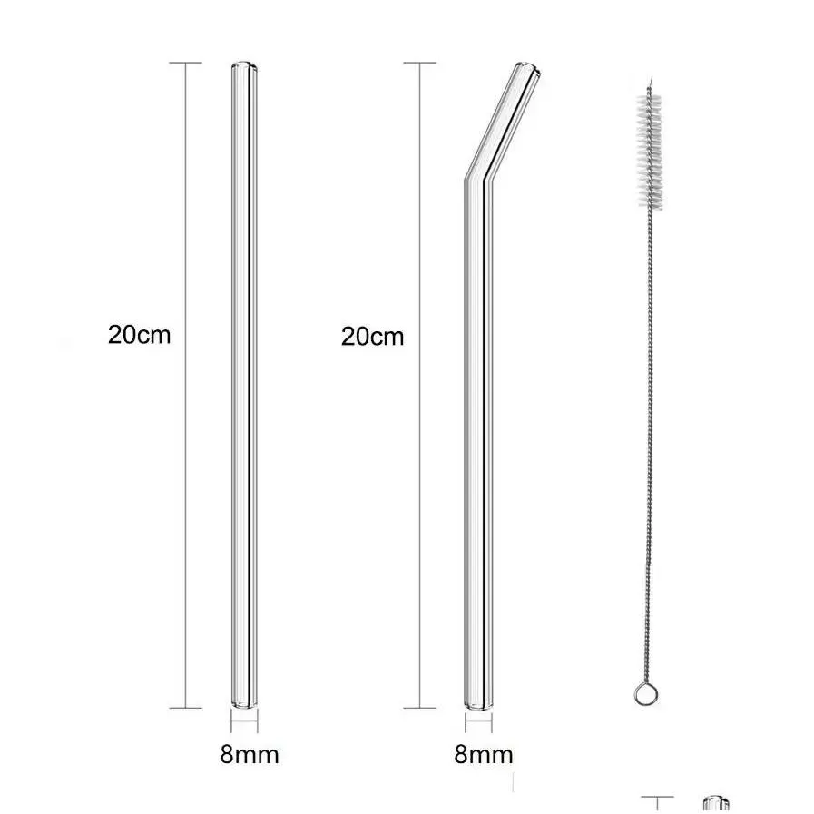 clear glass straw 200x8mm reusable straight bent glass drinking straws with brush eco friendly glass straws for smoothies cocktails