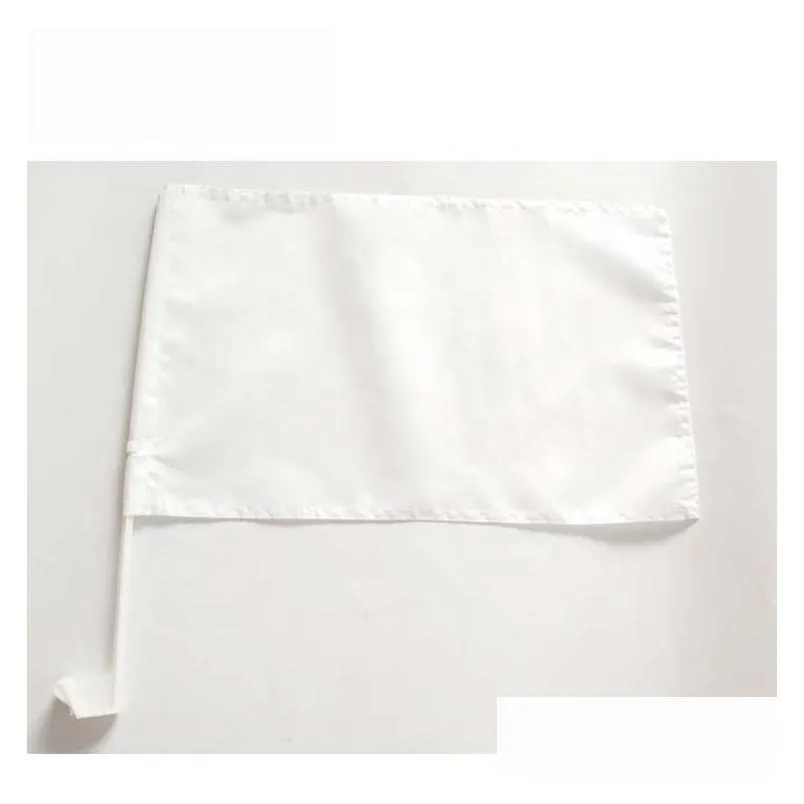 30x45cm white blank car flag sublimation polyester print car window flags with 43cm plastic pole
