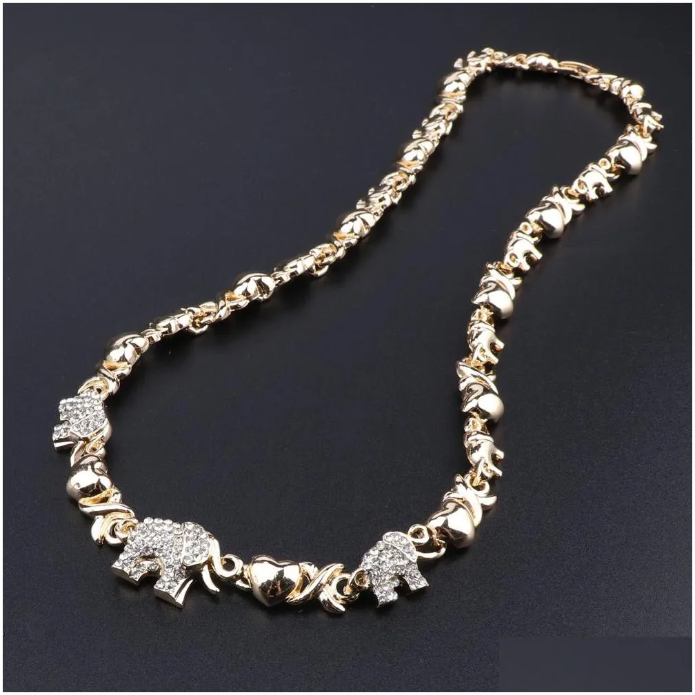 Wedding Jewelry Sets African Jewelry Elephant Crystal Necklace Earrings Dubai Gold Sets For Women Wedding Party Bracelet Ring Set283B Otkj7