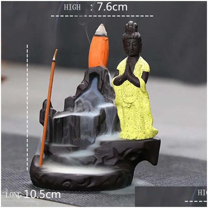 Fragrance Lamps The Little Monk Censer Backflow Incense Burner Small Buddha Cone Sticks Holder Yixing Purple Creative Home Drop Delive Otmmb
