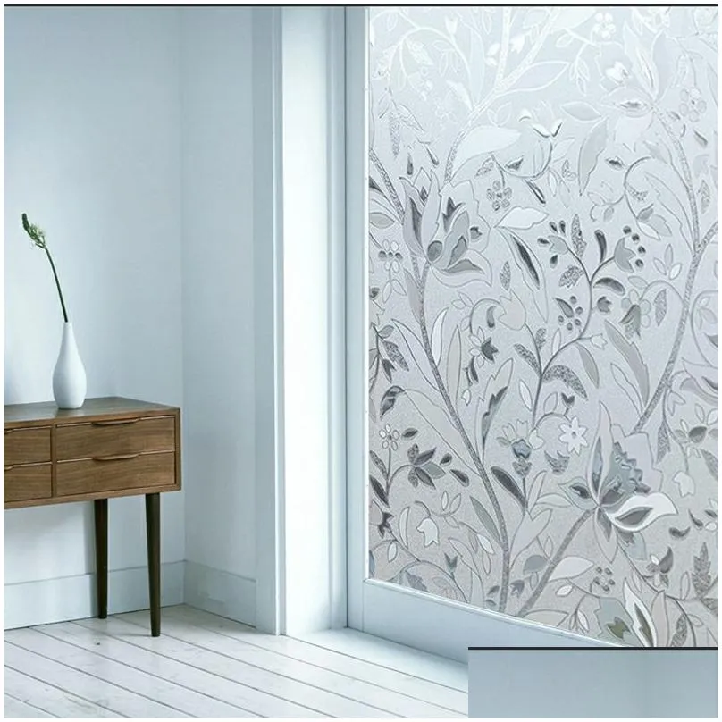 Window Stickers New 45X100Cm Uv Proof Static Cling Frosted Stained Flower Glass Window Film Sticker Privacy Home Drop Delivery Home Ga Otqv5