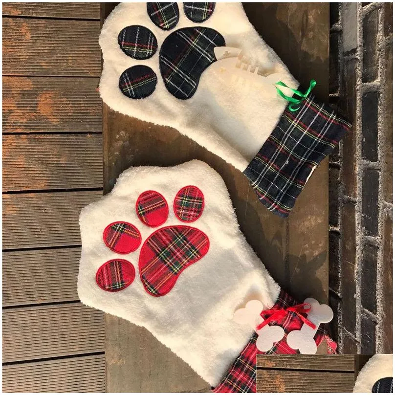 Christmas Decorations New Selling Sherpa Paw Stocking Dog And Cat 2 Colors Stock Christmas Gift Bags Decoration Drop Delivery Home Gar Otv7W