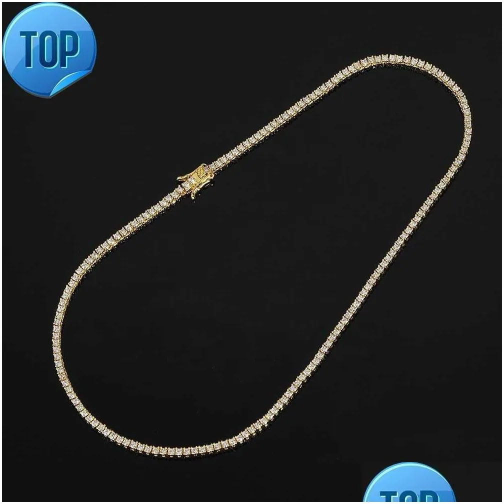 Pendant Necklaces Fashion Juncheng 2Mm Gra Vvs Moissanite S925 925 Sterling Sier 10K 14K Gold Plated Chain Tennis Necklace For Men Wom Otqxr