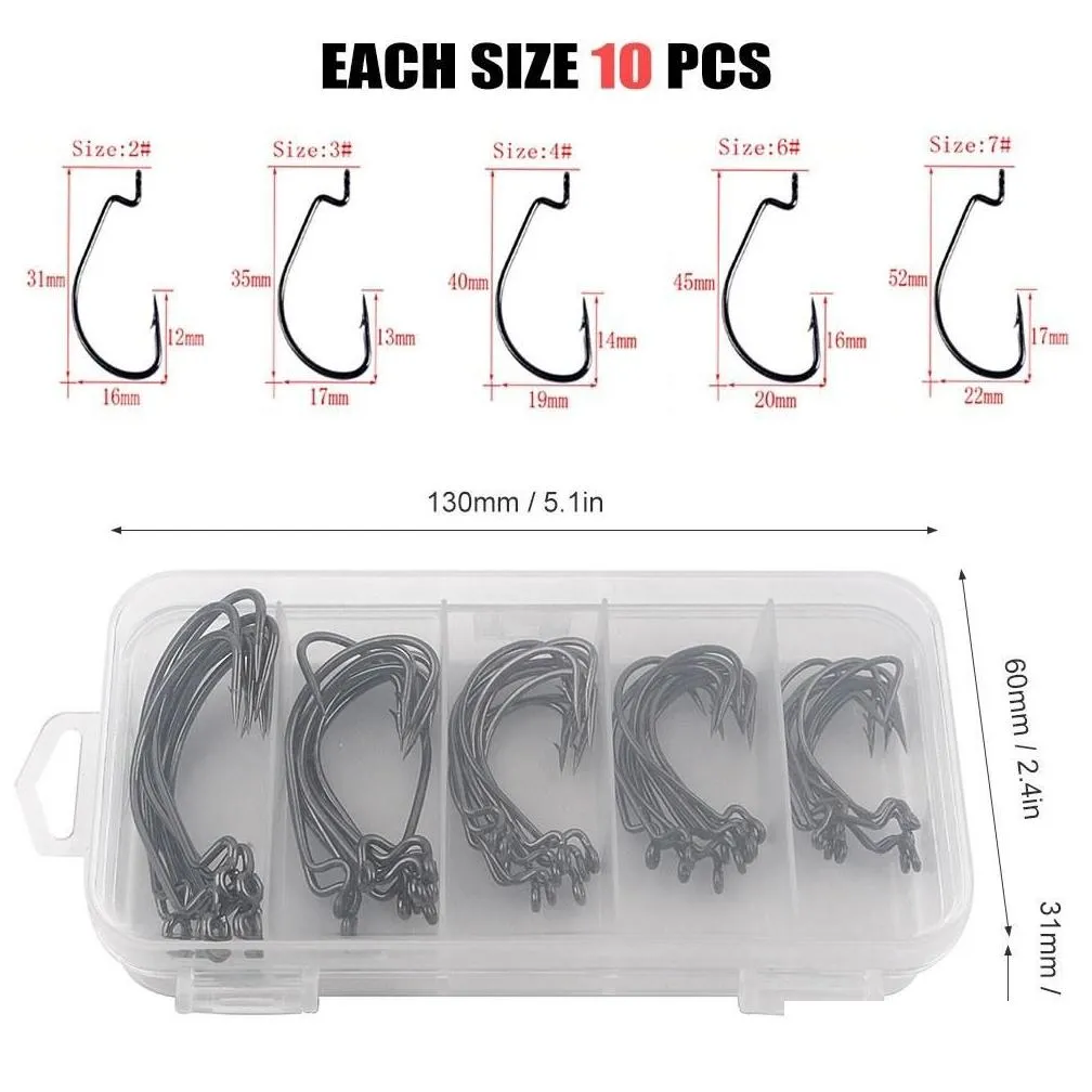 Fishing Hooks 50Pcs Fishing Hooks Worm Soft Bait Fish With Plastic Box Y12579 Drop Delivery Sports Outdoors Fishing Dhsop