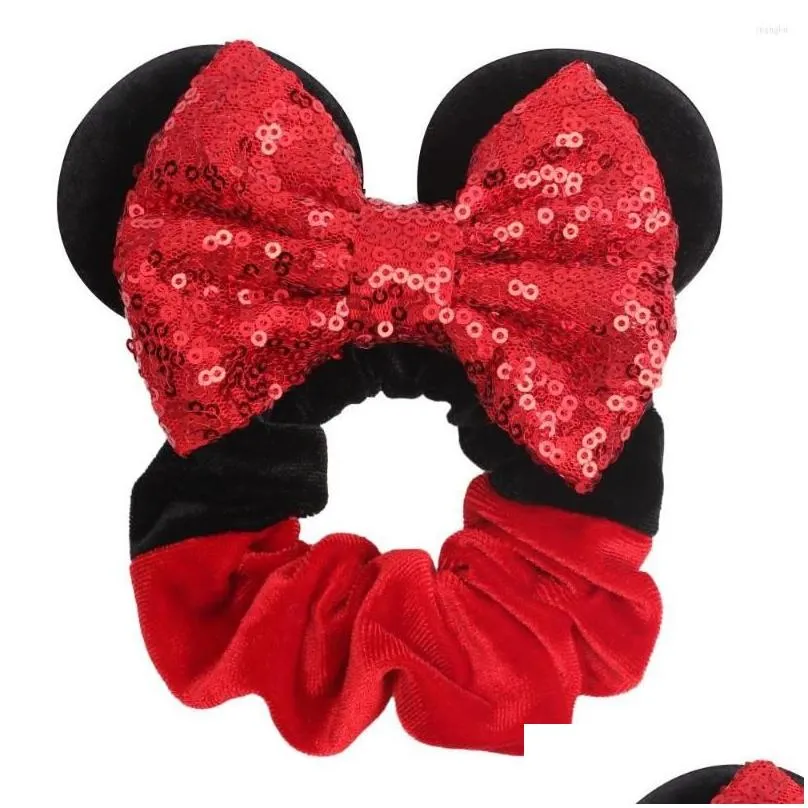 hair accessories 2023 s christmas mouse ears sequins bows headband women velvet scrunchies bands for girls party diy