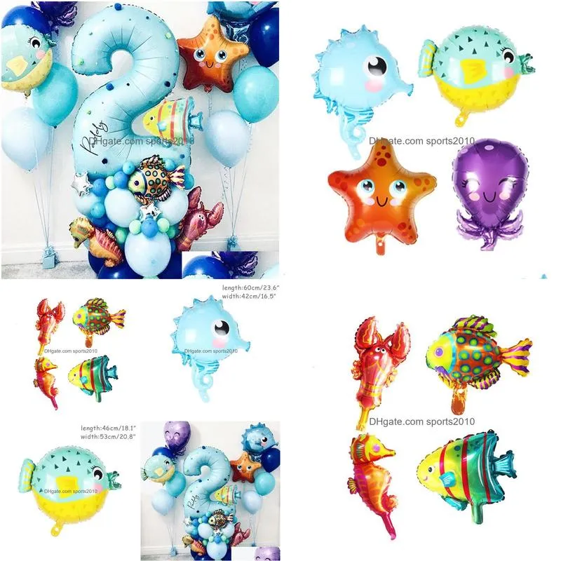 Other Event & Party Supplies Other Event Party Supplies 43Pcs Foil Number Ballons Under Sea Ocean World Animals Balloons Set 1St Boy G Dhv2R