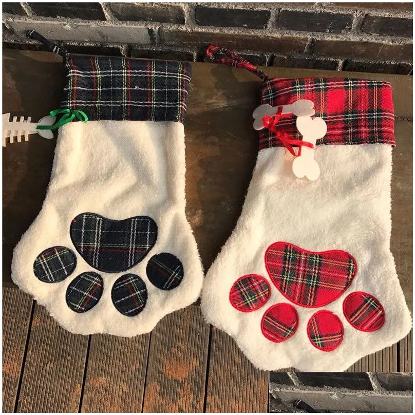 Christmas Decorations New Selling Sherpa Paw Stocking Dog And Cat 2 Colors Stock Christmas Gift Bags Decoration Drop Delivery Home Gar Otv7W