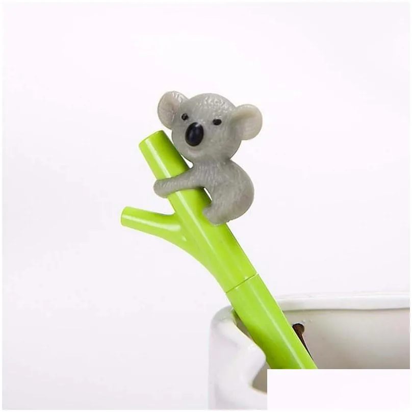 Gel Pens Wholesale New 25Pcs Cute Koala Bear Gel Pen For Writing 0.5Mm Roller Ball Black Color Office Kawaii Stationery Accessories Sc Otapv