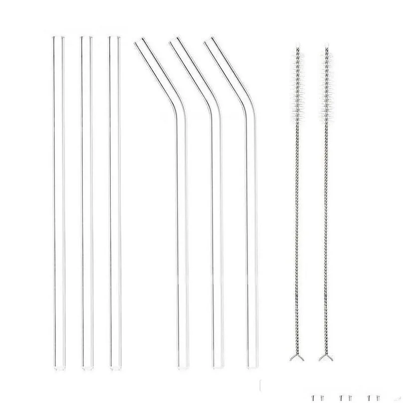 clear glass straw 200x8mm reusable straight bent glass drinking straws with brush eco friendly glass straws for smoothies cocktails
