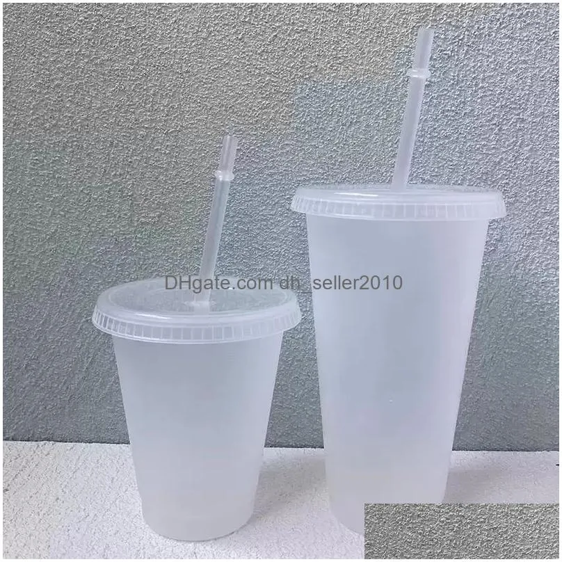 Mugs 24Oz Clear Cup Plastic Mugs Transparent Tumbler Summer Reusable Cold Drinking Coffee Juice Mug With Lid And St Fy5305 Drop Delive Dhime